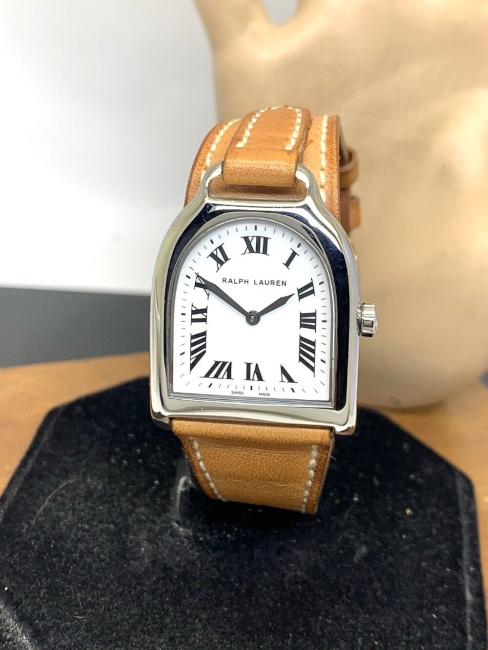 Ralph Lauren Stirrup Women's Watch Swiss Quartz White Dial Brown Leather 27mm